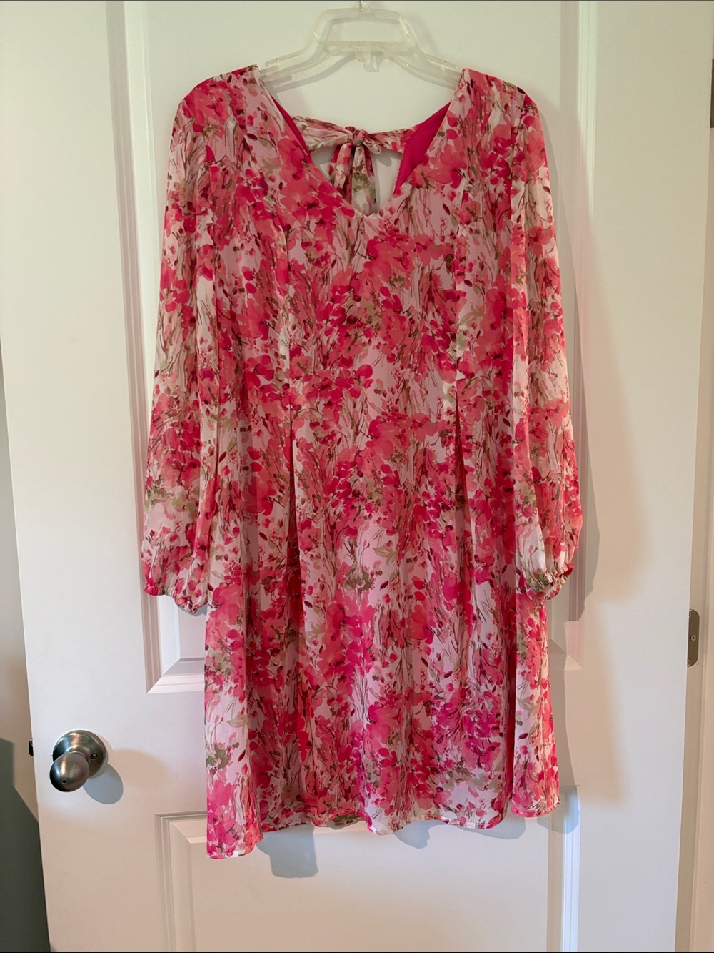 INC International Concepts Pink Floral Tie-Back Chiffon Dress